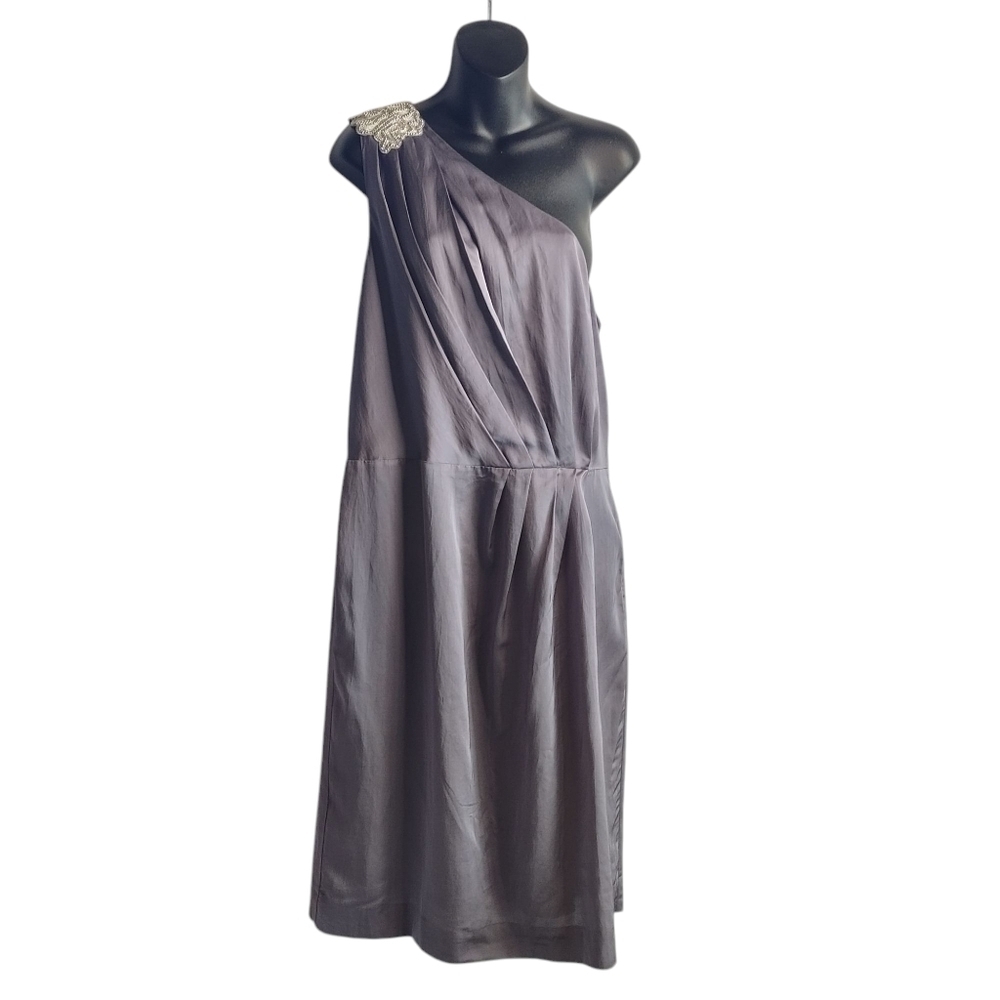 Banana Republic Women's One Shoulder Dress Gray Embellished Soft Size 16 NWT